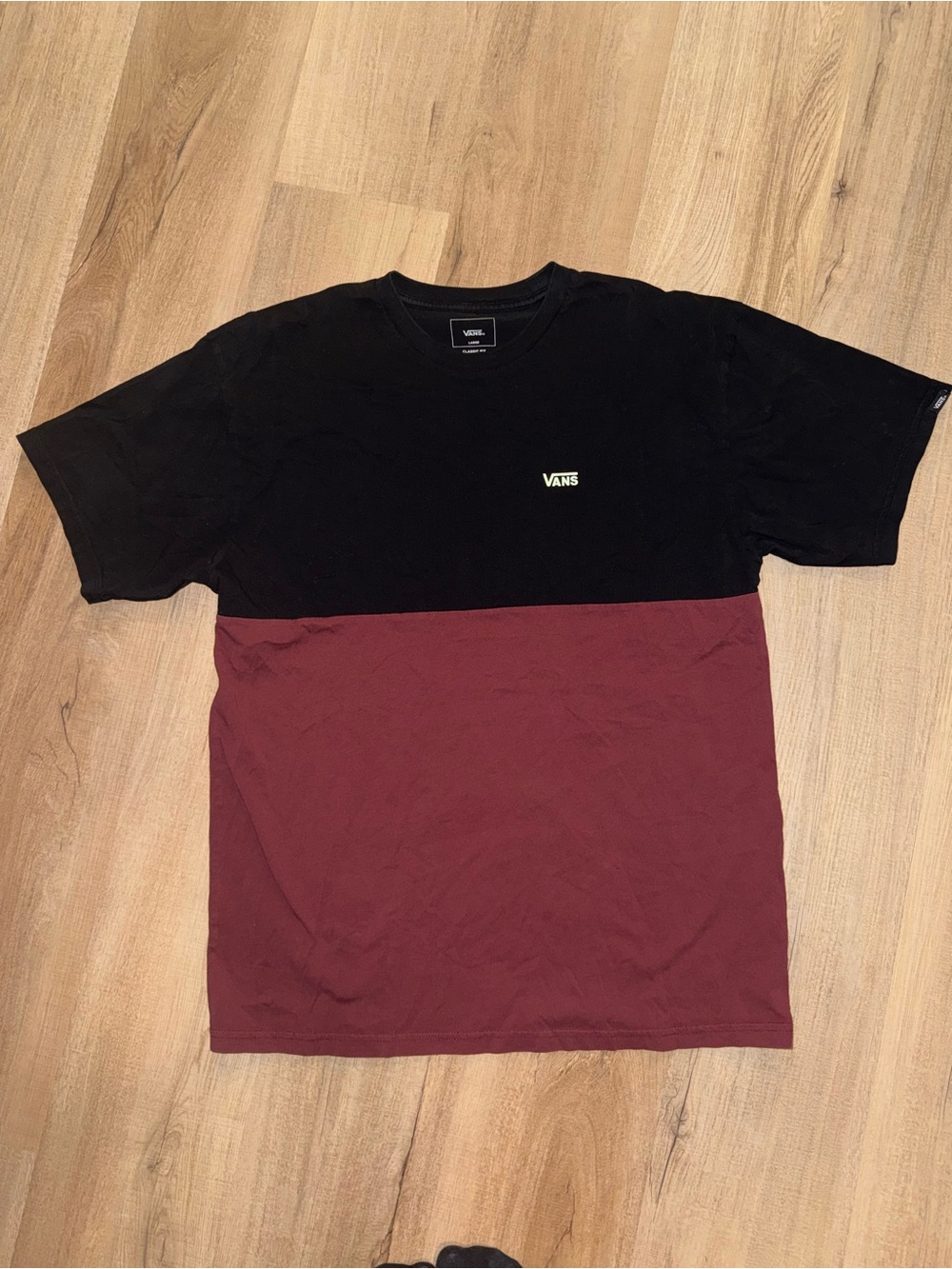 Vans Two-Tone Black and Burgundy Short Sleeve Tee